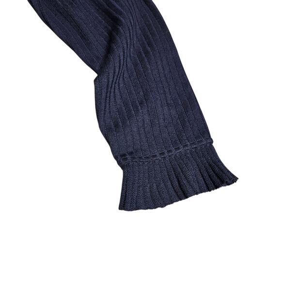 St.John Navy Blue Kelly Ruffle Knit Midi Cardigan Size: 14 - Picture 2 of 4